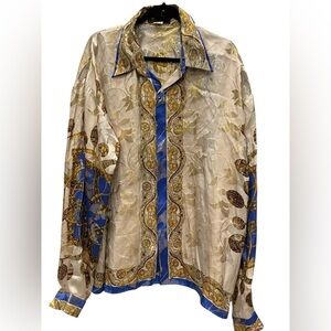 VINTAGE MENS SATIN SILK BAROQUE METALLIC SILK SHIRT SZ:XL